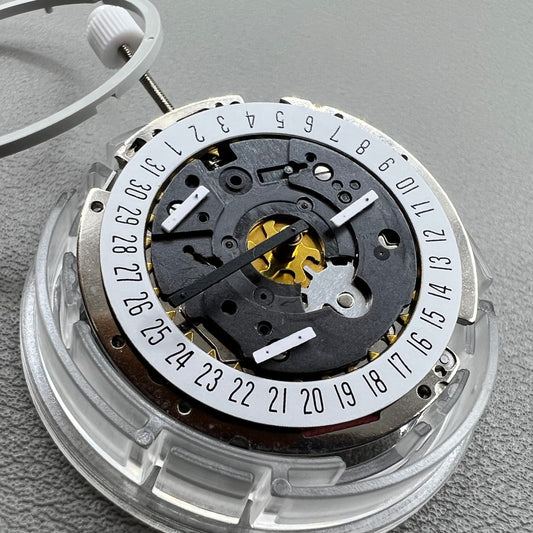 Swiss ISA 8172 Date@6 quartz watch movement replacement by ISA, precise timekeeping for watch repairs.