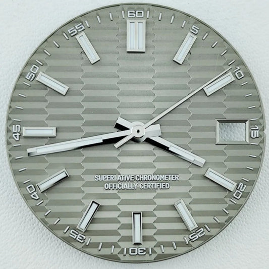 Green Lume Waved Dark Grey Watch Dial with Silver Trim Suitable for NH35