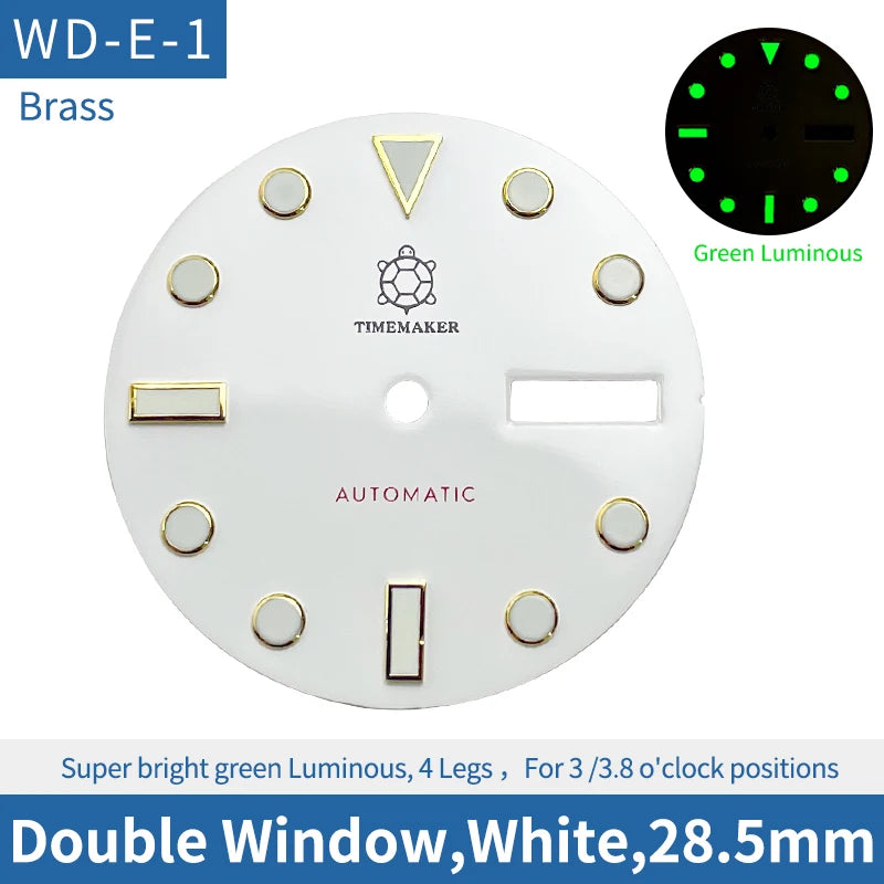 C3 Green Lume Golden Trim Nail 28.5mm White Watch Dial Fit For Skx007 NH35 NH36