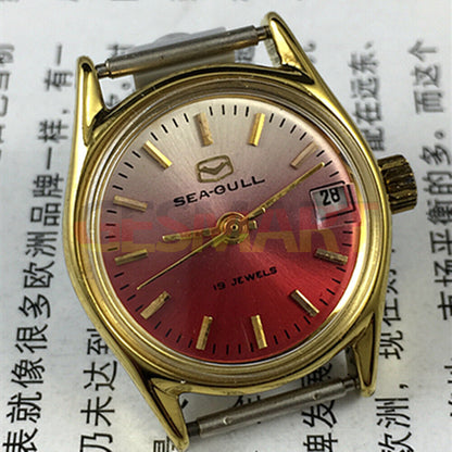 Montre mécanique manuelle Seagull pour femme, dégradé de rouge, clou doré, calendrier simple
