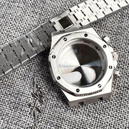 316L Steel 42mm square watch case with flat sapphire crystal, waterproof design for VK63 VK64 quartz movements.