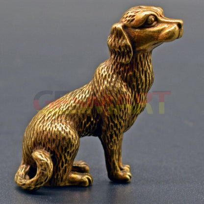 Vintage solid copper puppy figurine, hand-carved bronze trinket for collectors.