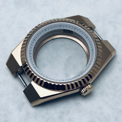 Gold 40mm Land-Dwellwe 904L Watch Case+Strap Sapphire Glass For NH34 NH35 NH36