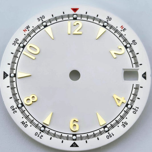 White+Golden Modified 28.5mm Green Lume Watch Dial For NH35 Movement No Logo