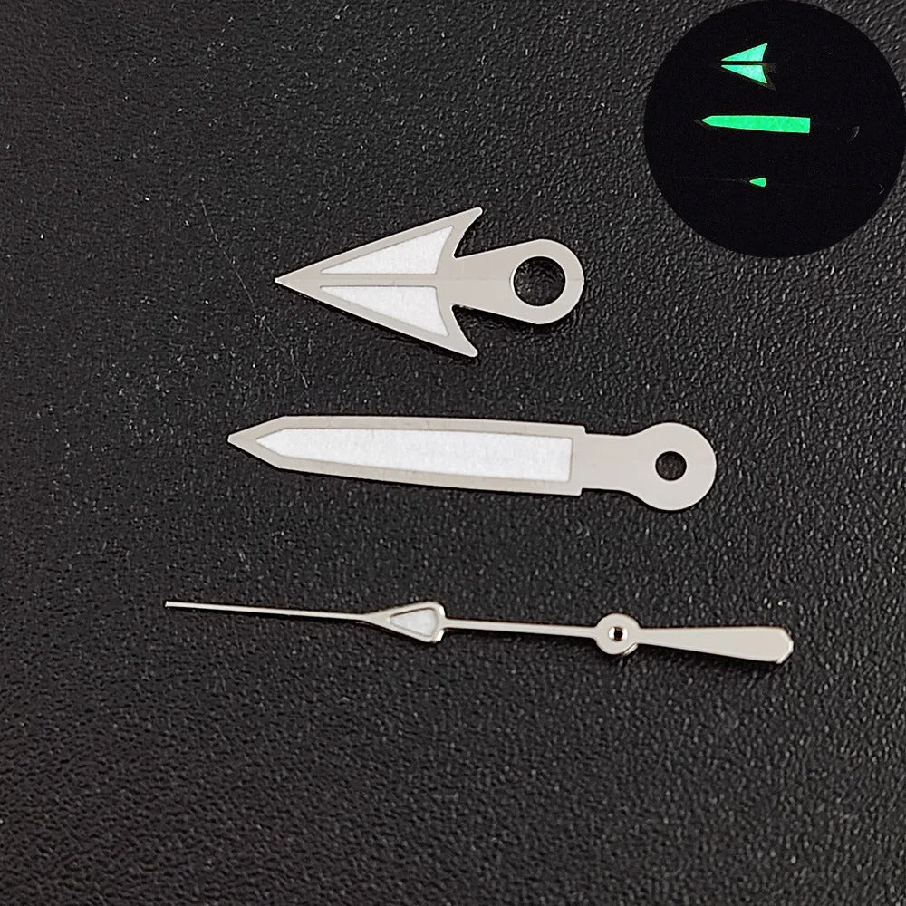 Green luminous watch hands for NH35/NH36 movement, high-quality glow pointers.