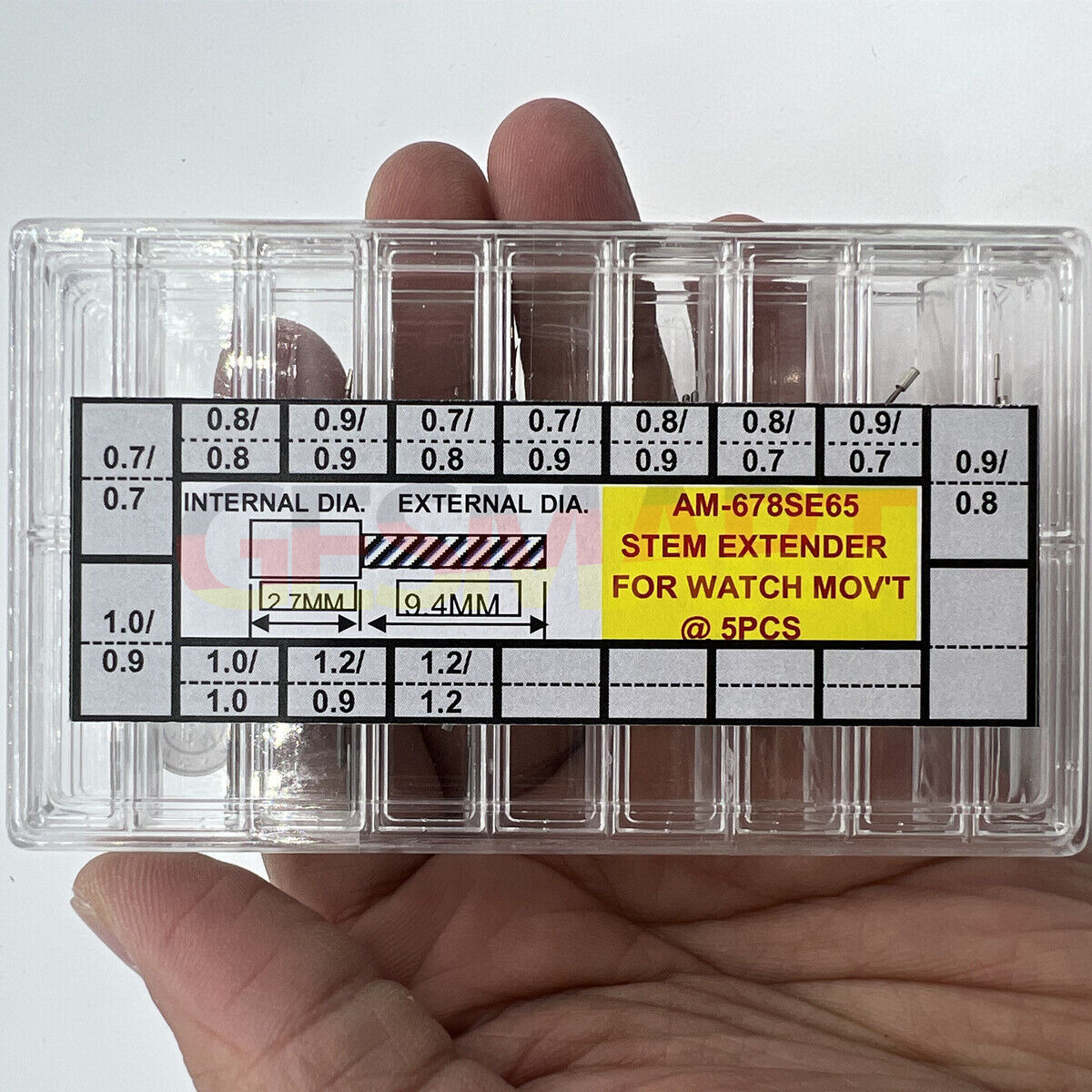 AM-678SE65 watch stem extenders set with 13 sizes for precise winding adjustment, 65 pieces per box by AM-678SE65.