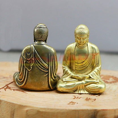 Solid copper Buddha figurine, vintage hand-carved bronze trinket ideal for peaceful home decor.