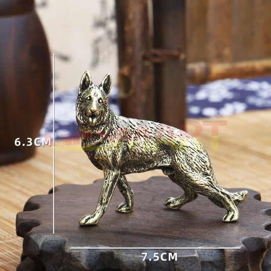 Hand-carved solid copper bronze wolf dog figurine, detailed trinket.