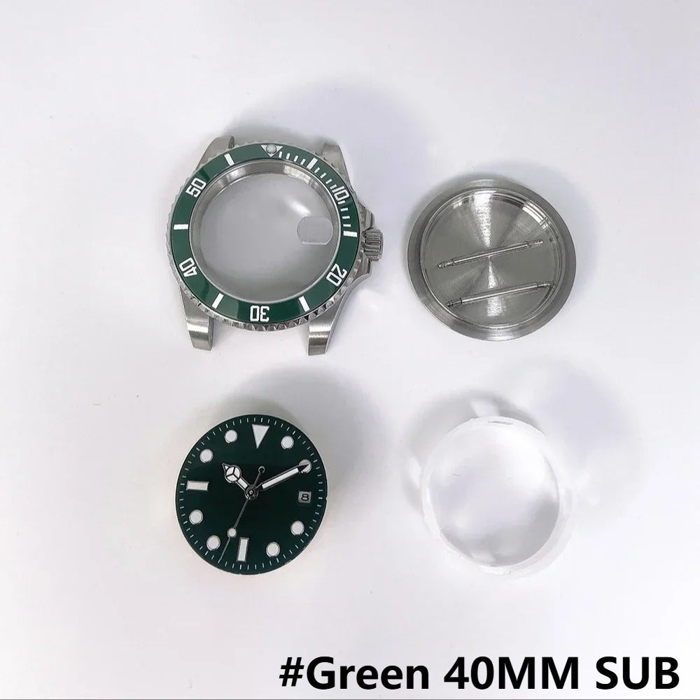 40MM Steel Watch Case Set SUB Case Sapphire Crystal for MingZhu 2813 8215