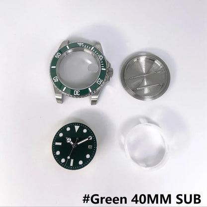 40MM Steel Watch Case Set SUB Case Sapphire Crystal for MingZhu 2813 8215