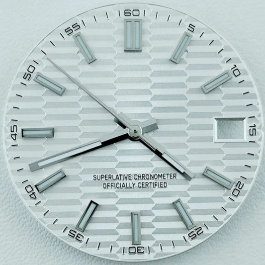 Green Lume Waved Silver Watch Dial with Silver Trim Suitable for NH35