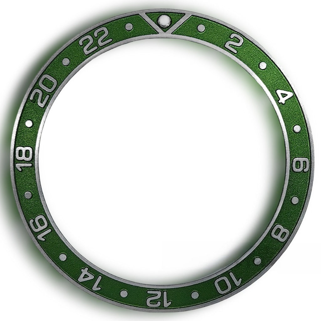 38X30.7Mm Green Aluminum Watch Bezel Silver Raised Font Watch Part