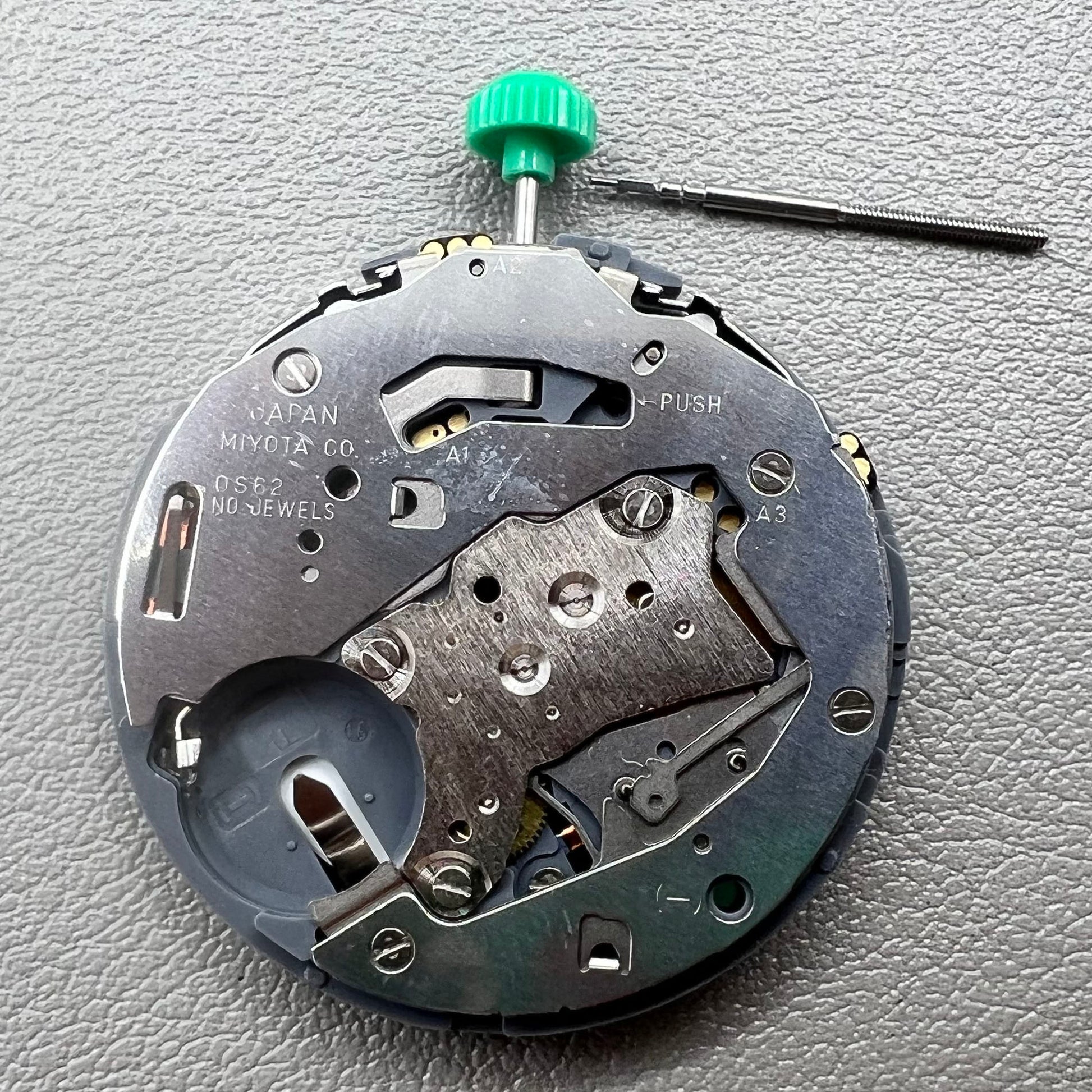 Miyota OS62 quartz watch movement with small second hand at 6, 9, and 12 o?clock positions by Miyota