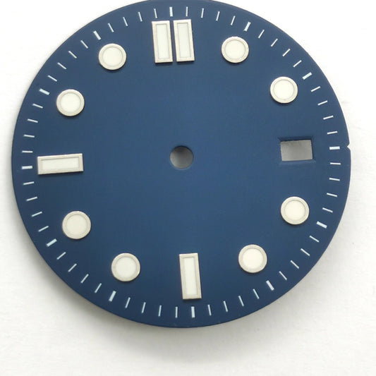 31mm Green Lume Blue Watch Dial Fit For NH35 Movement Silver Nail
