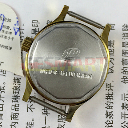 Leidi 27mm steel manual watch with 18 jewels and golden dial, paired with matching band for elegant wear.