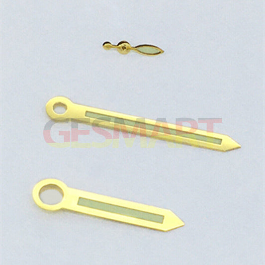 Golden trim green luminous watch hands compatible with ST3600/ST3620/ETA6497/6498 movements, for precise timekeeping.