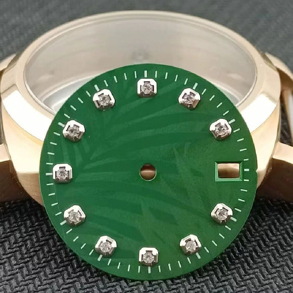 Modified Leaf Background Silver Square Nail Green Datejust Watch Dial for NH35 NH36