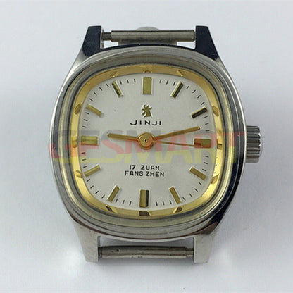 24mm SHANGHAI JINJI lady watch with golden nail markers, square case, 17-jewel manual movement.