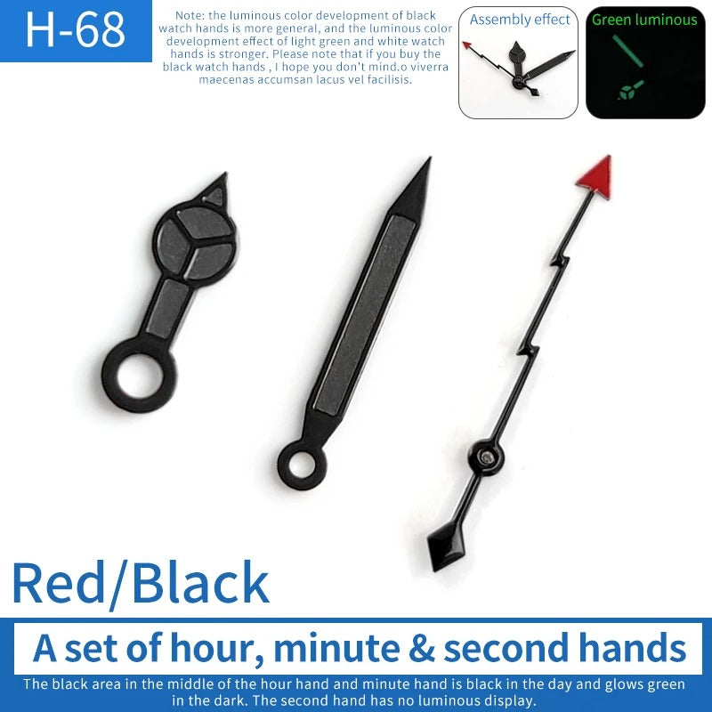 Black Trim Black Second Watch Green Lume Watch Hands Fit For 6309 Ne15 NH35 7009 7002 7S26