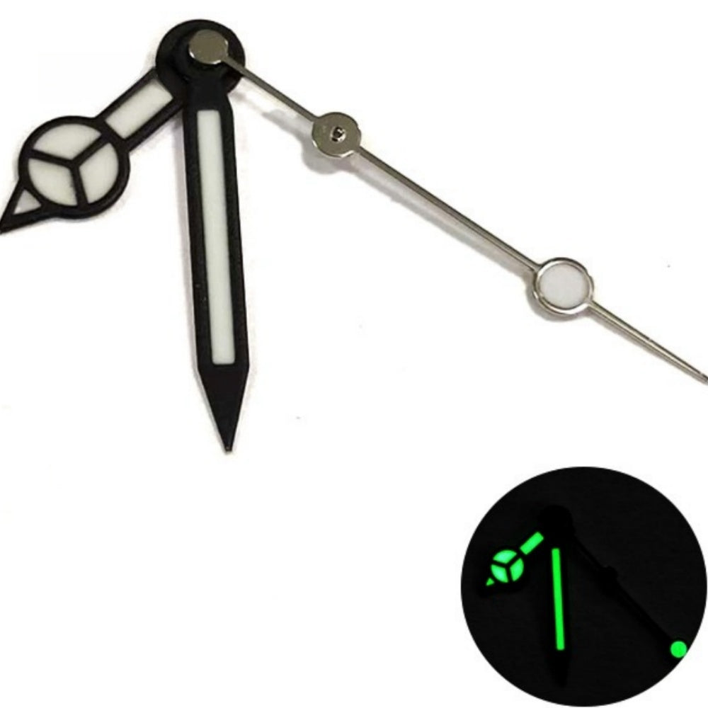Matted black trim watch hands with white painted lume and silver second hand for NH35/36 movements.