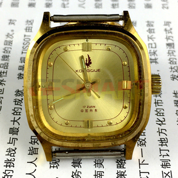 33mm Dandong Made Manual Mechanical Watch 17 Jews Golden Dial Golden Square Case