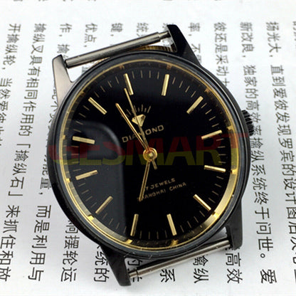 36 mm SHANGHAI DIAMOND Ovale manuelle mechanische Uhr 17 Juden Schwarzes Zifferblatt Schwarzes Gehäuse