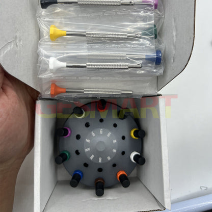 Bergeon 30081-S10 ergonomic watchmakers screwdrivers set with rotating stand for precise watch repair tasks