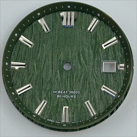 Green GS 33.3mm watch dial with no lume, modified wave design for NH35 movement, durable and stylish accessory.