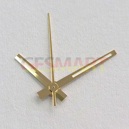 Silver and gold trimmed green luminous watch hands, compatible with NH35, NH36, 4R, and 7S movements.