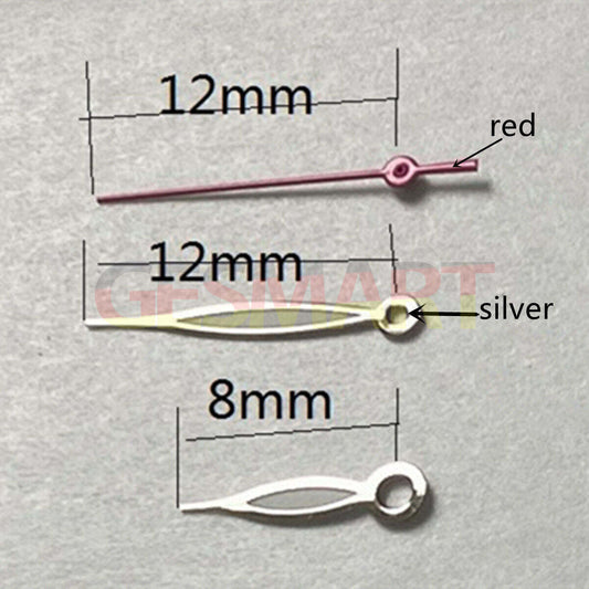 Aiguilles de montre rouges de 12 mm avec garniture argentée pour Miyota 2315 2035 2036 2115 2305