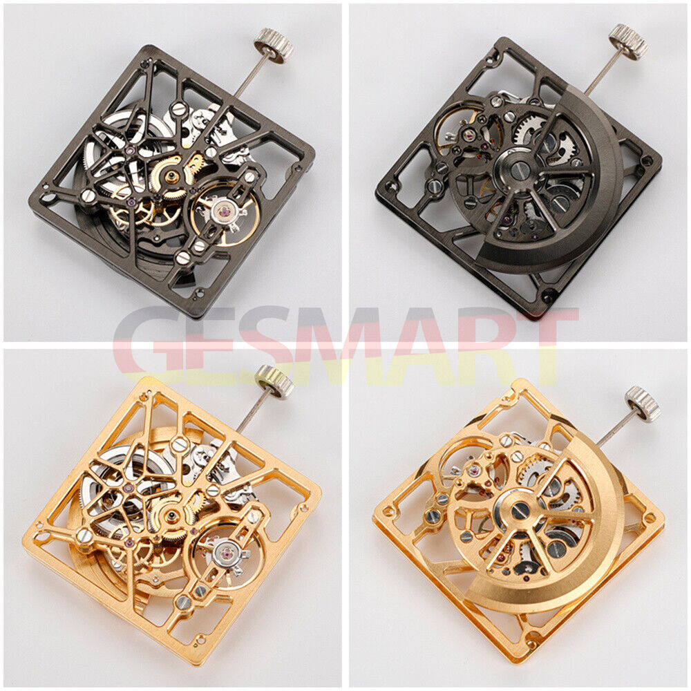 Asian HZ1B02D watch accessory with silver, gold, and black hollow square design and automatic movement.