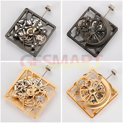 Asian HZ1B02D watch accessory with silver, gold, and black hollow square design and automatic movement.