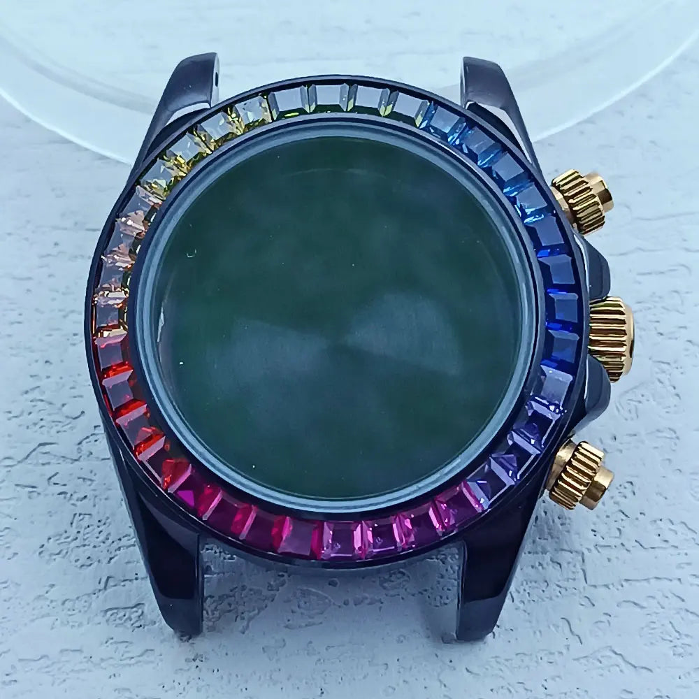 39.3mm Stainless Steel Watch Case Dtn Color Diamond Bezel 20mm Strap for VK63