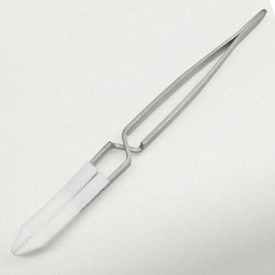 Wide headed PTFE tweezers, acid and alkali resistant, reverse self-locking for secure handling.