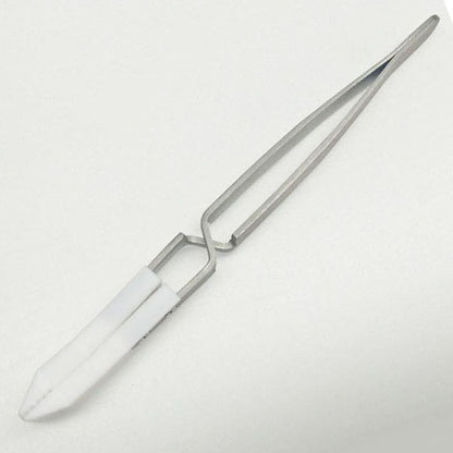 Wide headed PTFE tweezers, acid and alkali resistant, reverse self-locking for secure handling.
