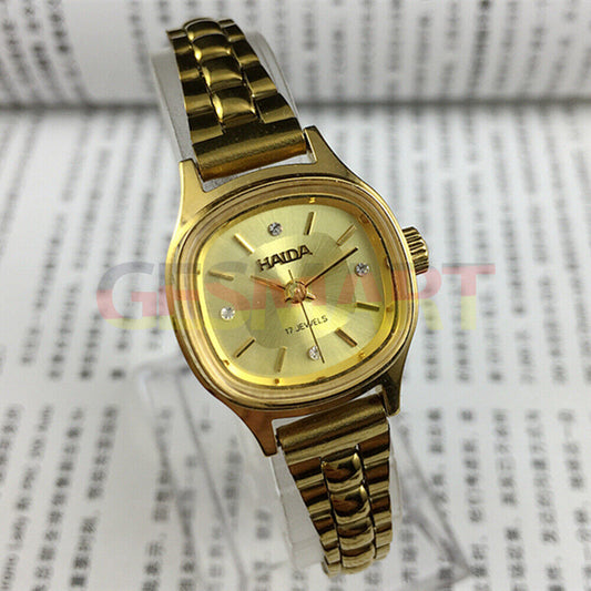 24mm HAIDA Manual Mechanical Lady Watch with golden nail design and sparkling imitation diamonds