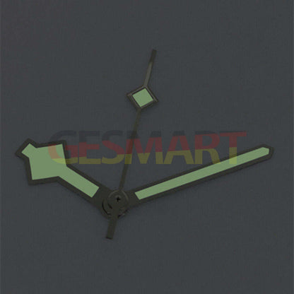 Green luminous watch hands with silver trim for Asian 8215 movement, enhancing style and visibility.
