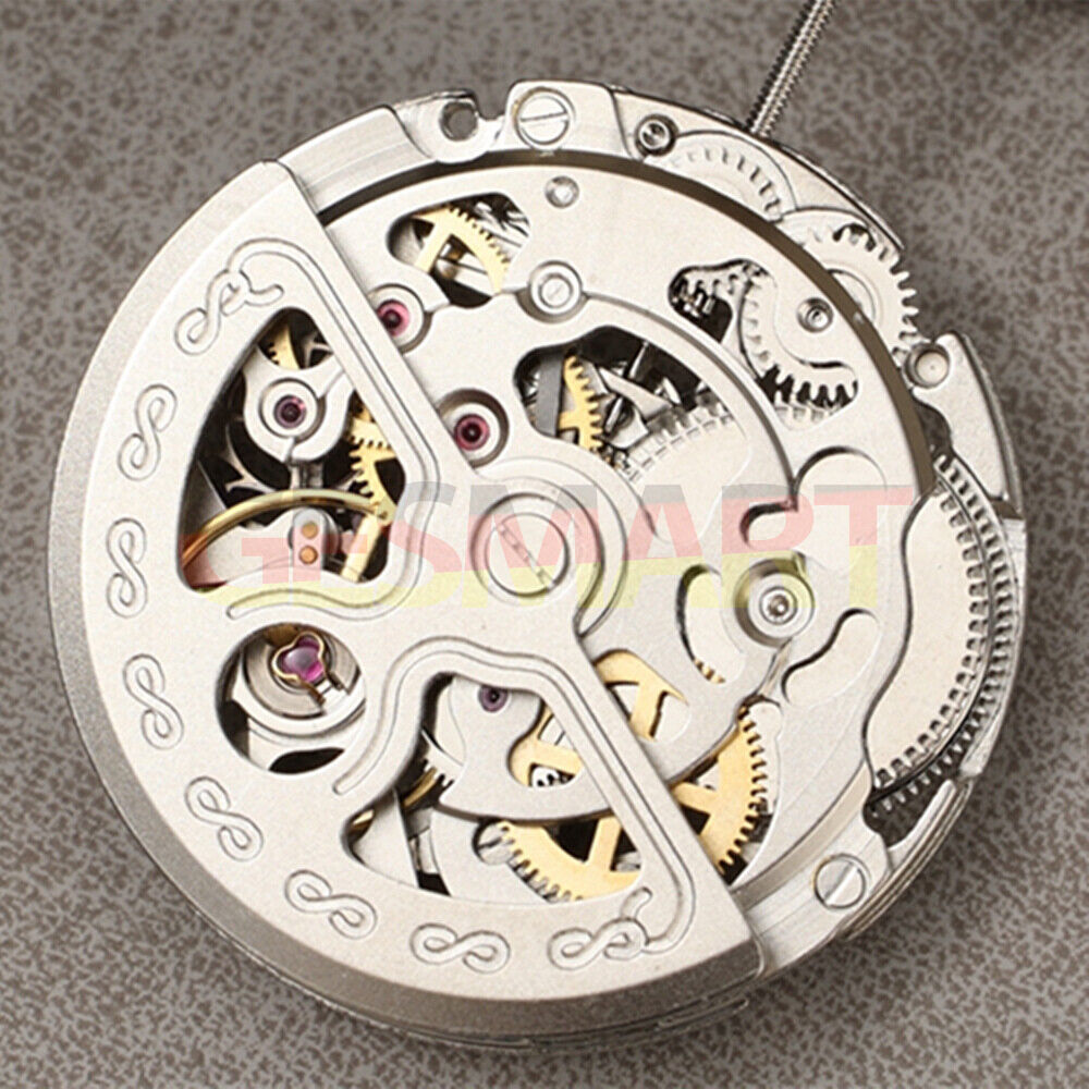 Dandong Silver automatic mechanical watch movement with hollow design and second stop for accurate timekeeping.