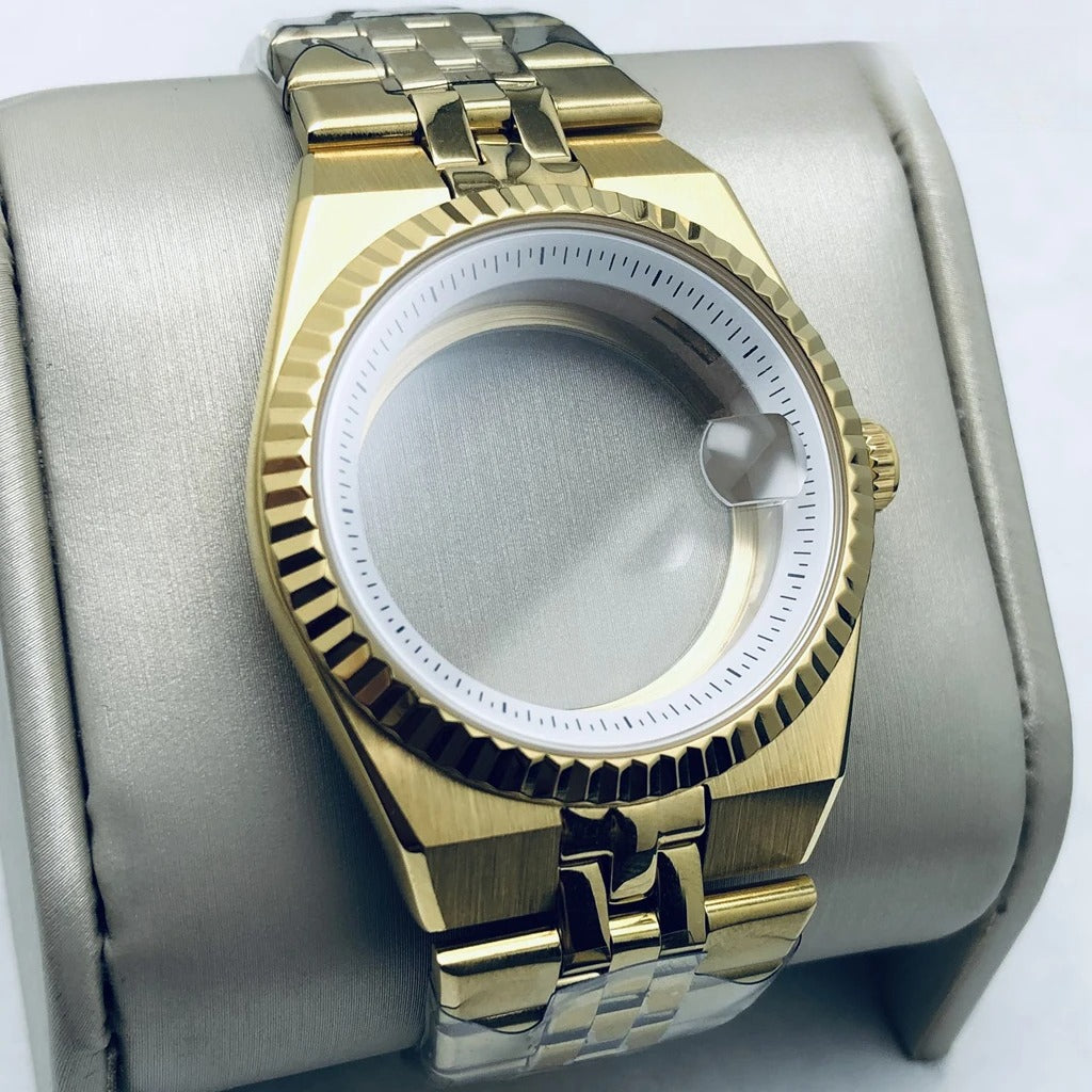 Gold 40mm Land-Dwellwe 904L Watch Case+Strap Sapphire Glass For NH34 NH35 NH36
