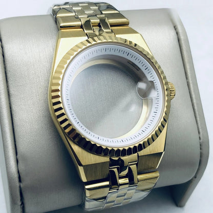 Gold 40mm Land-Dwellwe 904L Watch Case+Strap Sapphire Glass For NH34 NH35 NH36