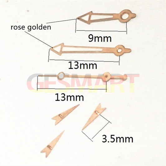 Aiguilles de montre en forme de flèche rose doré 13 mm pour Miyota OS10 OS20 OS60 OS80