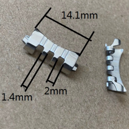 Bracelet de montre en acier argenté 14,1 x 1,4 x 2 mm avec maillons incurvés et barrettes à ressort #1017