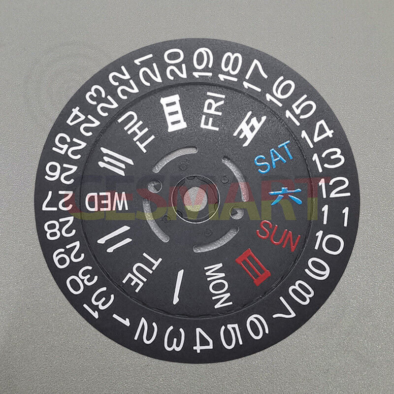 Black Chinese/English date and week disk wheel for NH36 movement, precise watch accessory replacement.
