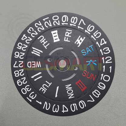 Black Chinese/English date and week disk wheel for NH36 movement, precise watch accessory replacement.