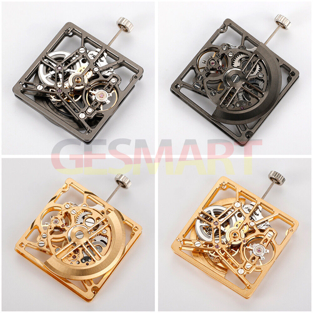 Asian HZ1B01D watch accessory with silver, gold, and black hollow square design, automatic mechanical movement.