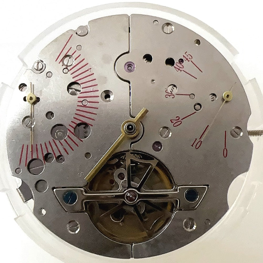 Seagull ST2505 silver mechanical watch movement showcasing kinetic energy design.