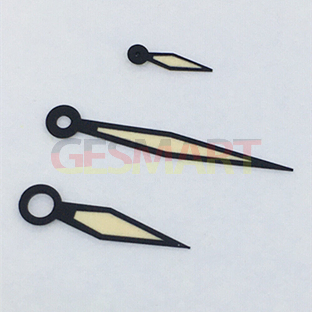 Black trim diamond-shaped yellow lume watch hands for ST3600/ST3620 and ETA6497/6498 mechanical watches.