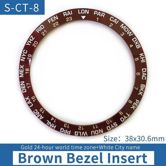 Golden Font 24 Hours Brown Sloped Ceramic Watch Bezel For Skx007 Srpd World City