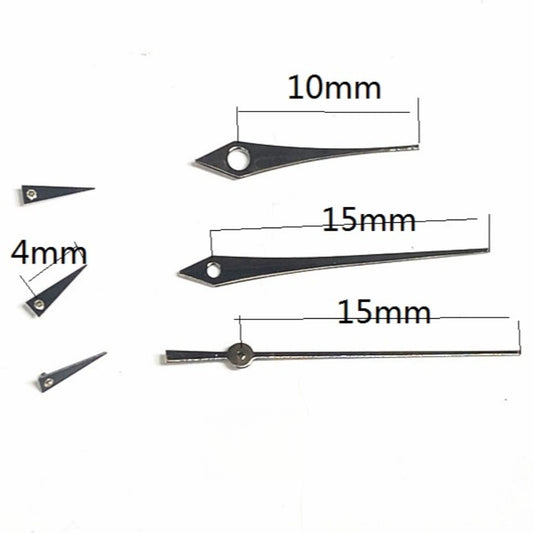 15mm black long arrow watch hands for Miyota JS15, 6 hands, precise quartz movement accessory.