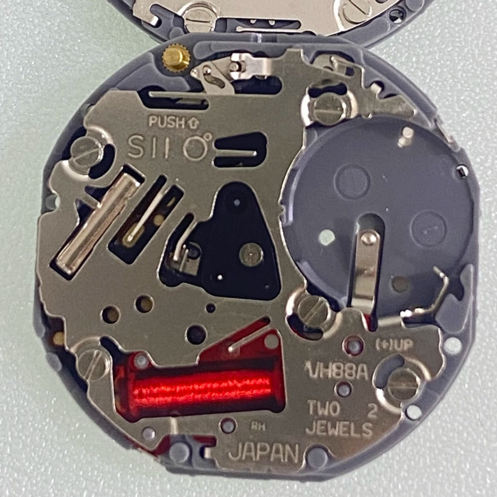 New Japan Made VH88A quartz watch movement with small seconds at 2, 6, 10, and 5 o'clock positions for precision watch repair.